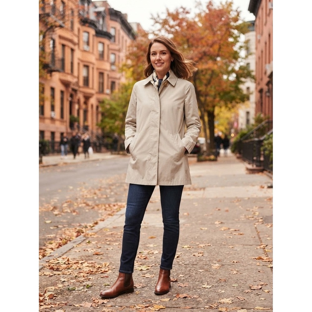 Ralph Lauren Trench Coat Womens Size M Light Khaki Cream Button Front Casual